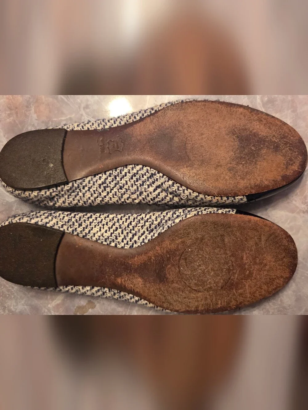 Tory Burch Black and Cream Tweed Ballet Flats with Gold Logo